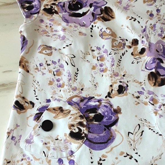 K STUDIO COTTON CAP SLEEVE PURPLE FLORAL SHIFT DRESS SZ 8 - Picture 8 of 9